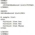 Beágyazott listák html-ben.  Számozott lista.  Listajelölő üres kör formájában